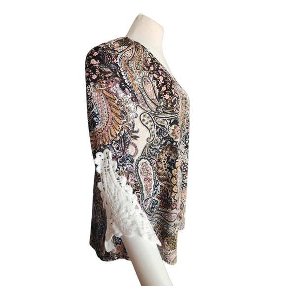 Stem & Vine Tops - Stem & Vine Paisley Boho Top Womens Plus 1X Black Floral Lace Sleeve Blouse NWT